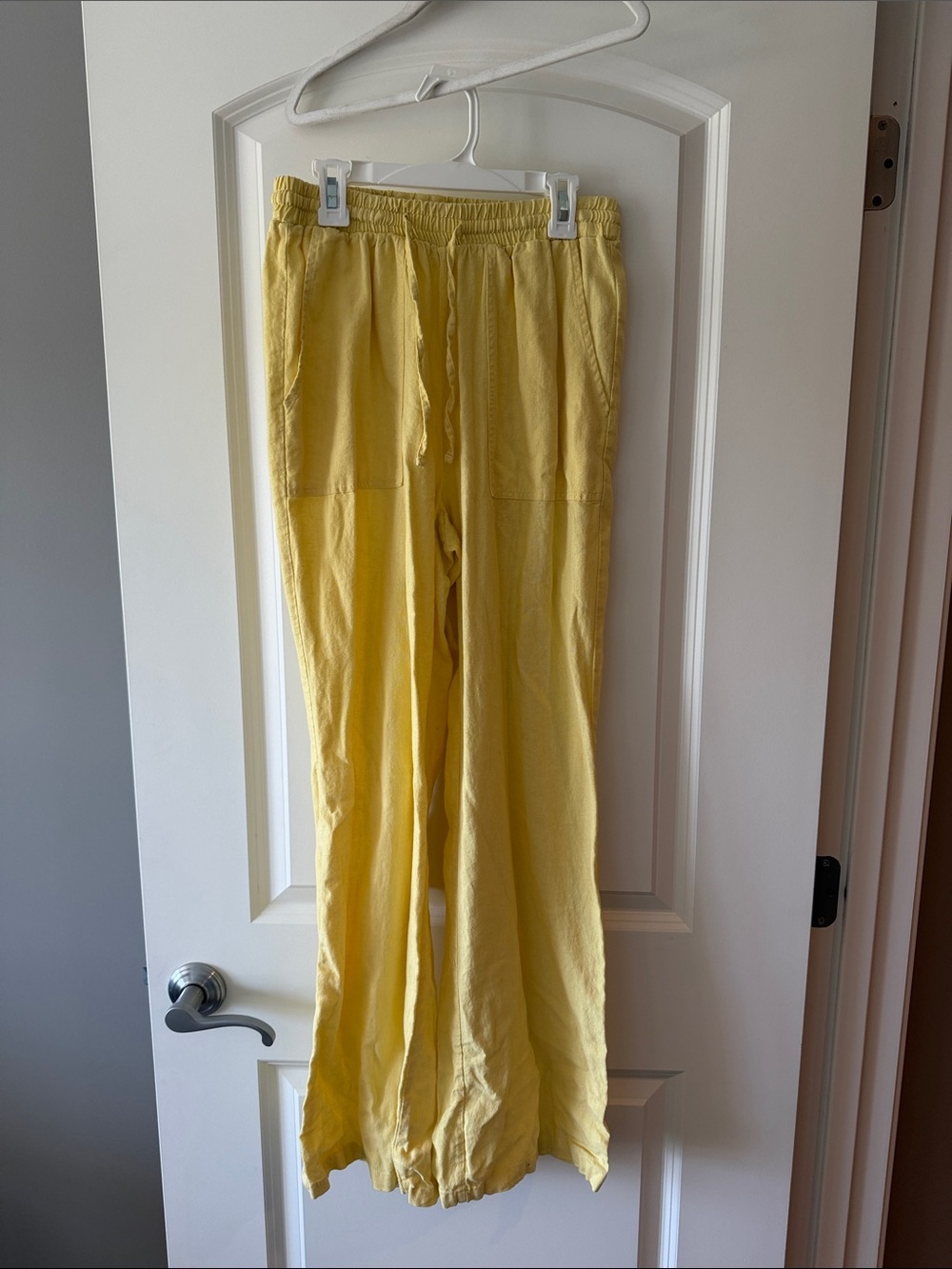 Women's Yellow Linen Drawstring Lounge Trousers - Size Small